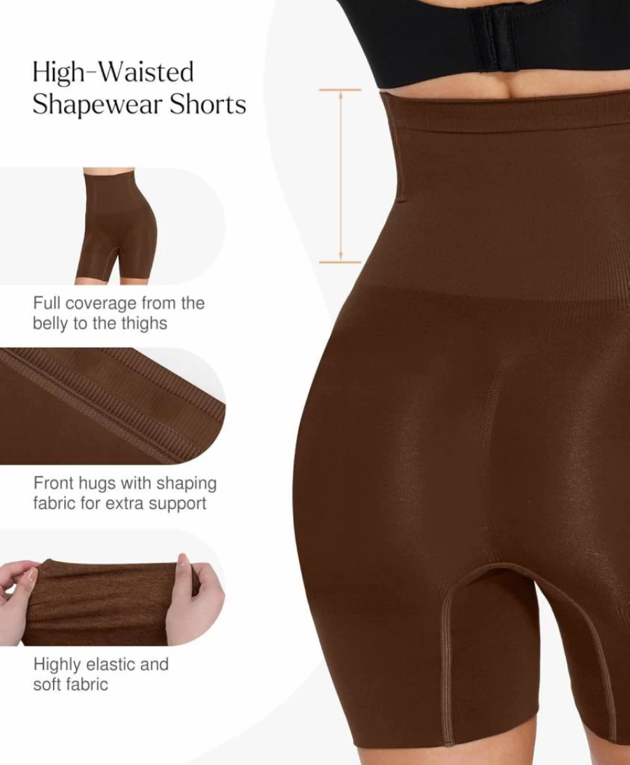 Popilush High Waisted Tummy Control Shapewear Shorts for Women - Seamless Butt Lifting Body Shaper Underwear