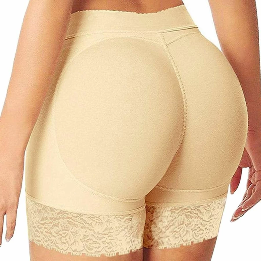 FLORATA Women's Seamless Lace Boy Shorts - Padded Shapewear for Hip Enhancement & Butt Lifting