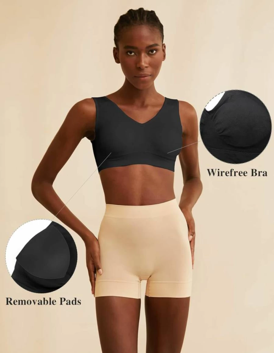 YADIFEN Women's Wireless Sports Bra 3-Pack - Seamless Comfort Yoga Bras with Removable Pads for Sleeping, Workout, Activewear