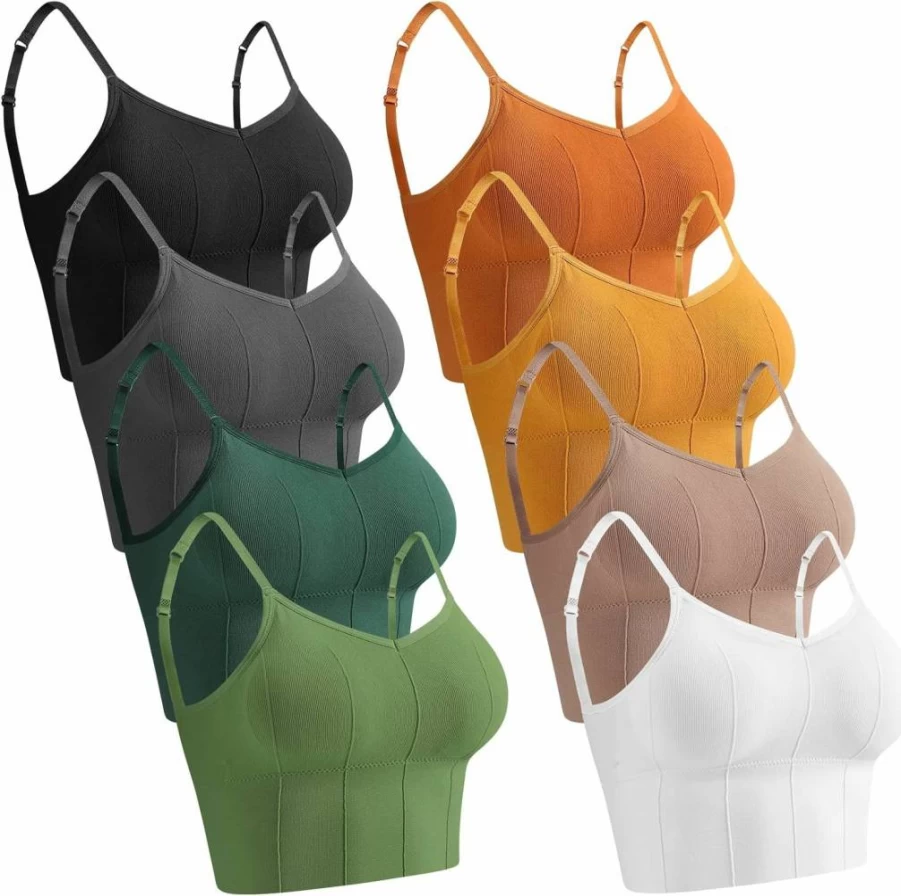 Giegxin 8-Pack Seamless Sports Bras for Women - Low Impact Workout Bralettes, Adjustable Straps Gym Camisoles for Yoga, Sleep & Athletic Wear