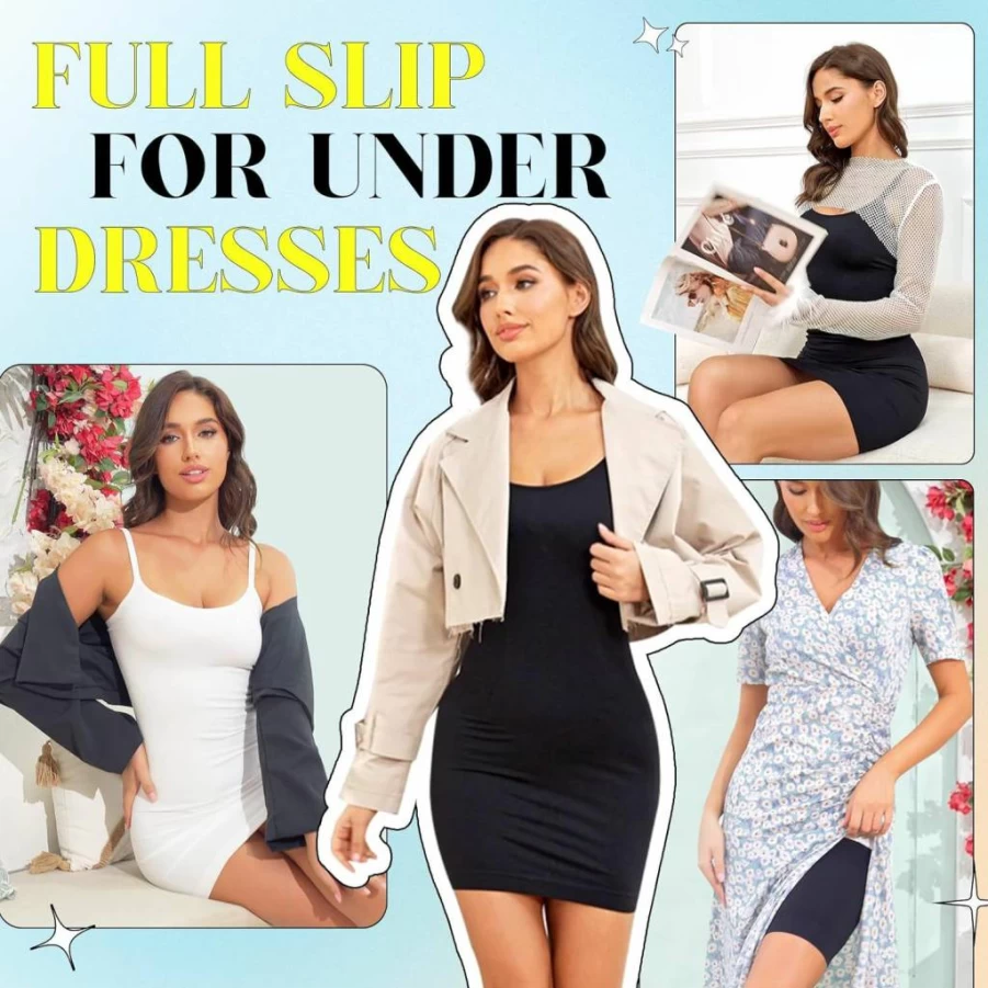 Fortix Women's Tummy Control Shapewear Slip - Seamless Full Slip Cami Dress with Spaghetti Straps for Under Dresses