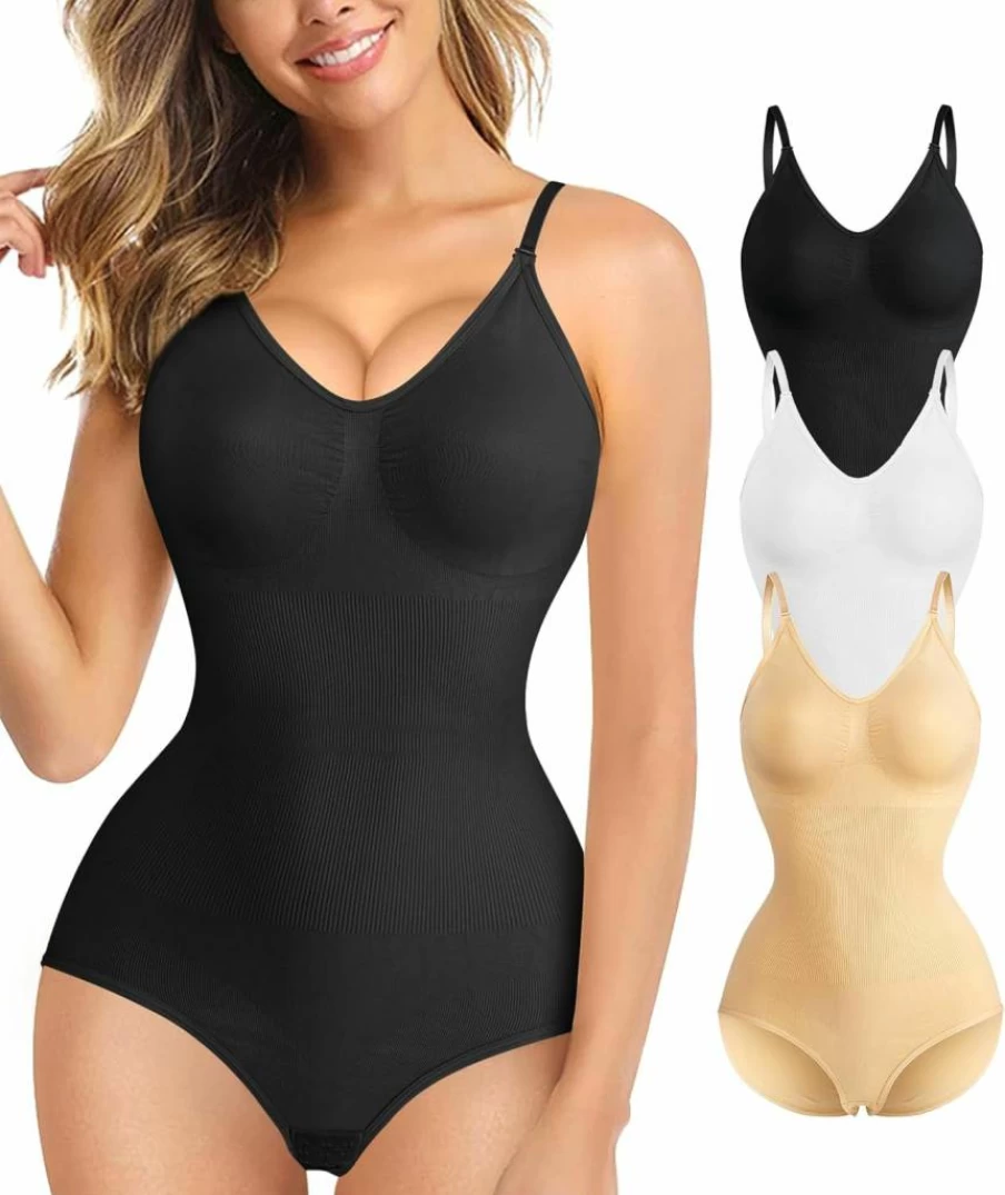 Nebility Women's Tummy Control Shapewear Bodysuit - Seamless Waist Trainer with Round Neck for Slimming & Body Shaping