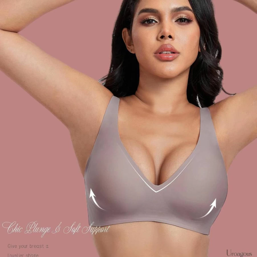 Uroagous Women's Wireless Deep V Plunge Bralette - Seamless No Underwire T-Shirt Bra with Extender
