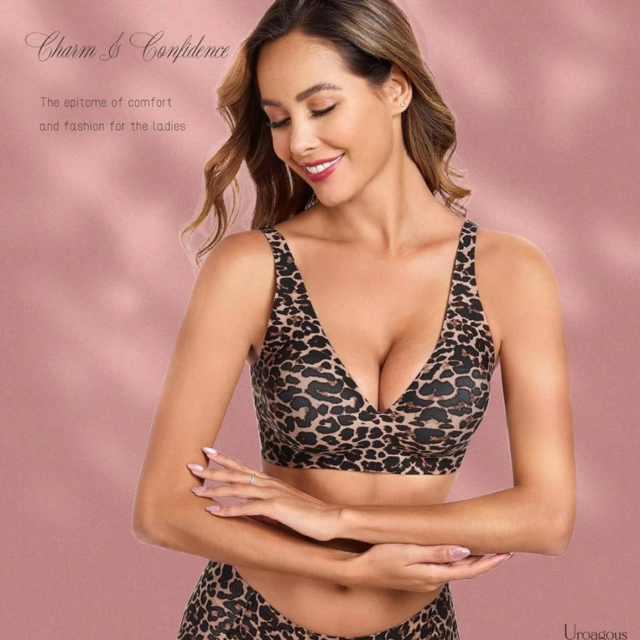 Uroagous Women's Wireless Deep V Plunge Bralette - Seamless No Underwire T-Shirt Bra with Extender
