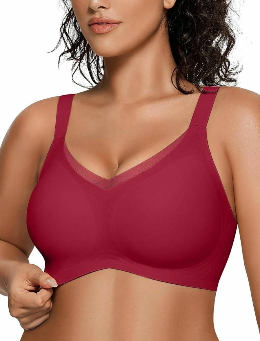OEAK Women's Wireless Comfortable Bralette Bra - Seamless T-Shirt Bra with V Mesh Design, Supportive Push Up, No Underwire for Everyday Wear