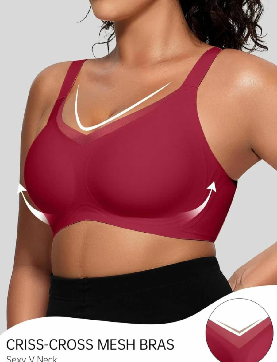 OEAK Women's Wireless Comfortable Bralette Bra - Seamless T-Shirt Bra with V Mesh Design, Supportive Push Up, No Underwire for Everyday Wear