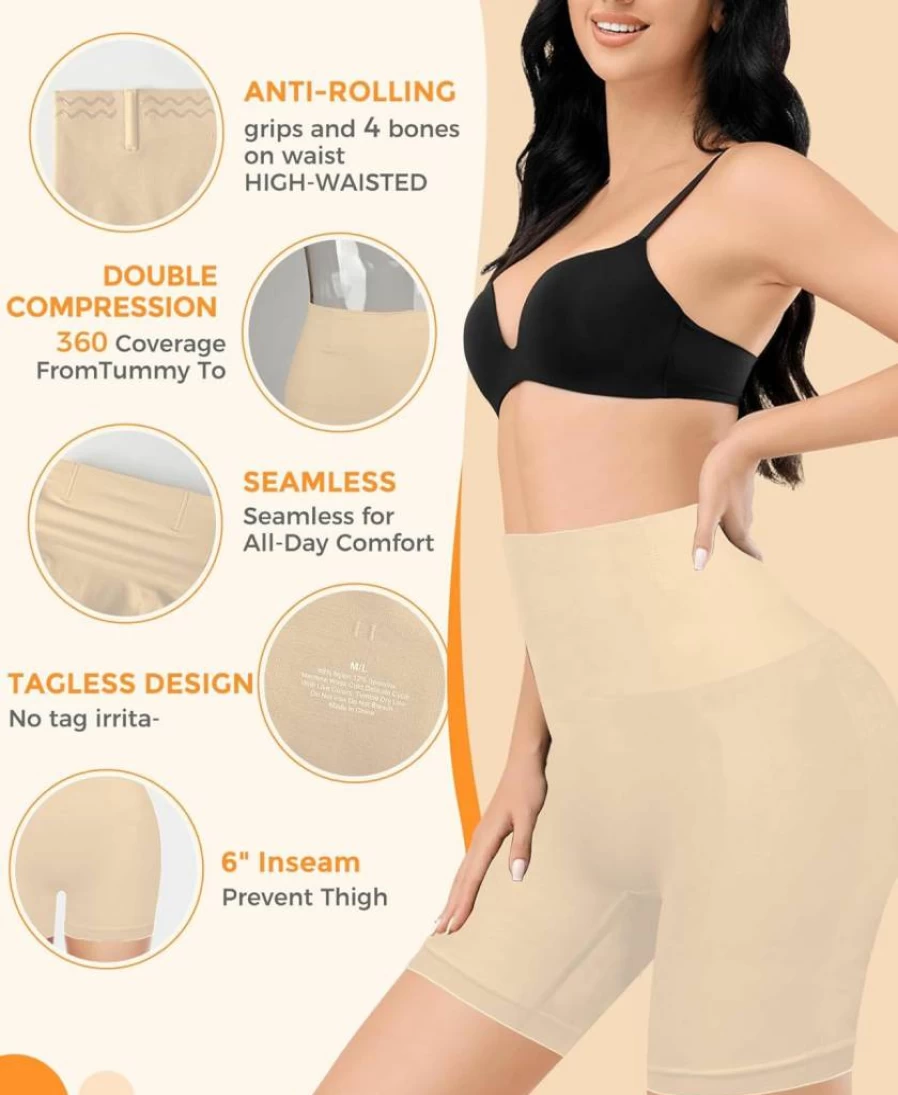 ZENUTA Women's Seamless Tummy Control Shapewear Shorts – Anti-Chafing Boyshorts for Under Dresses