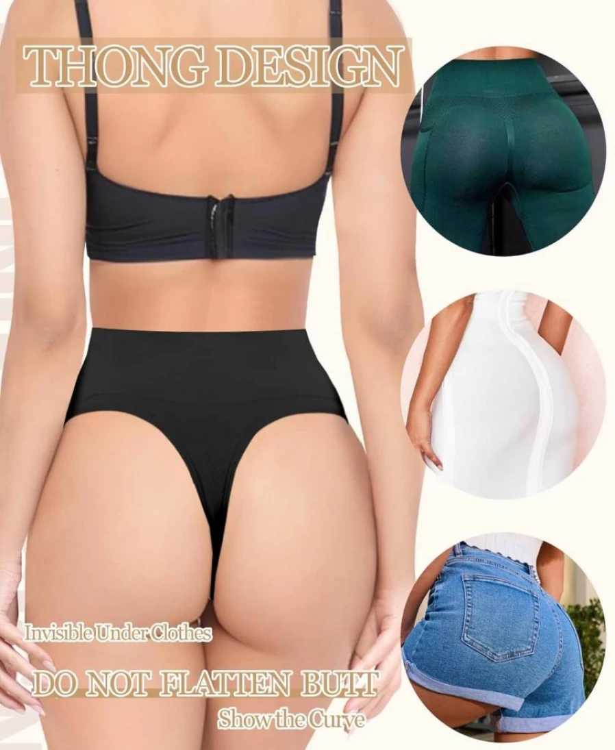 ZENUTA High Waisted Tummy Control Thong - Seamless Shapewear for Women, Body Shaper Panties & Girdle Thong Underwear