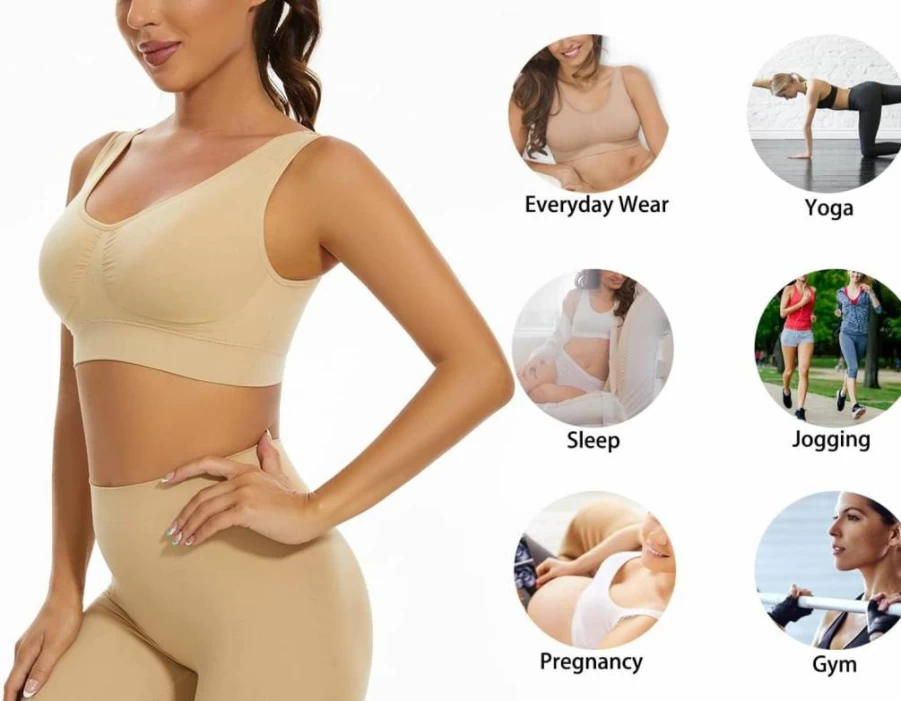 Lemef 3-Pack Wireless Seamless Yoga Sports Bra for Women - Comfortable Removable Padded Support for Workouts & Active Wear
