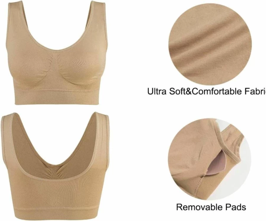 Lemef 3-Pack Wireless Seamless Yoga Sports Bra for Women - Comfortable Removable Padded Support for Workouts & Active Wear