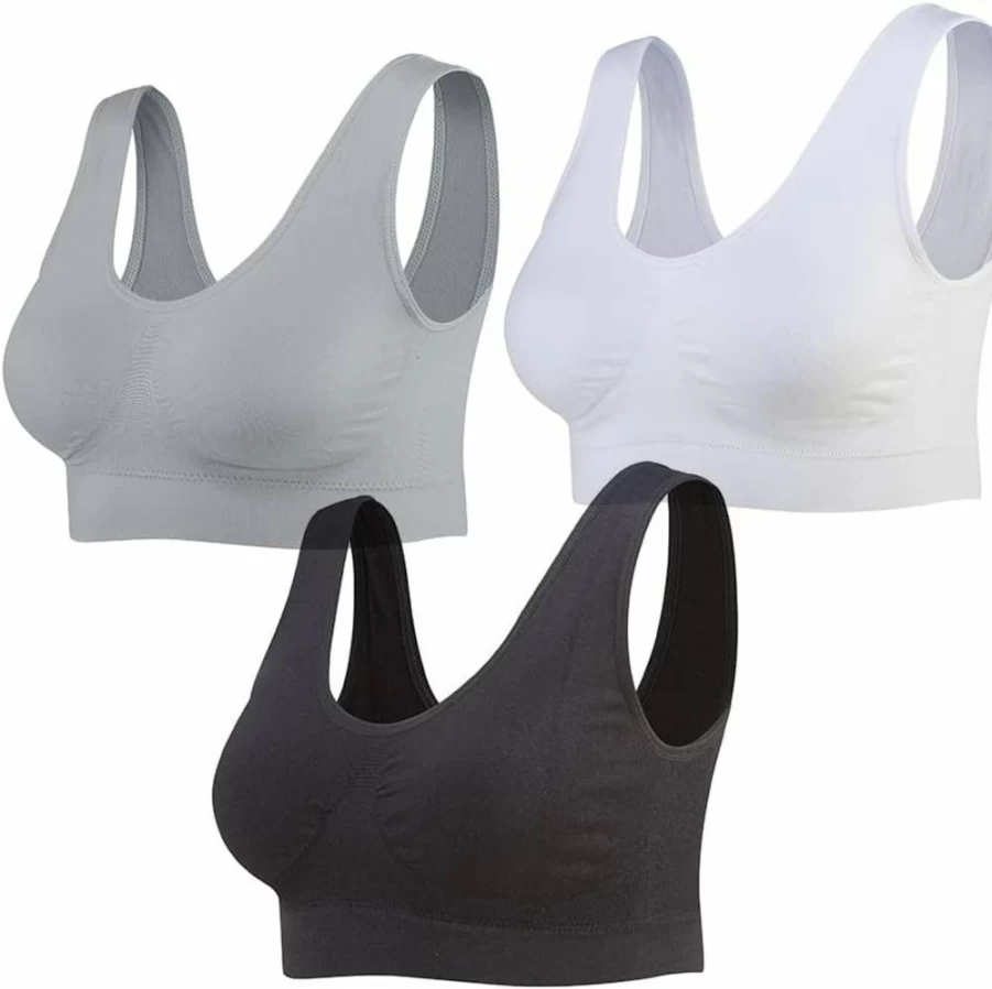 Lemef 3-Pack Wireless Seamless Yoga Sports Bra for Women - Comfortable Removable Padded Support for Workouts & Active Wear