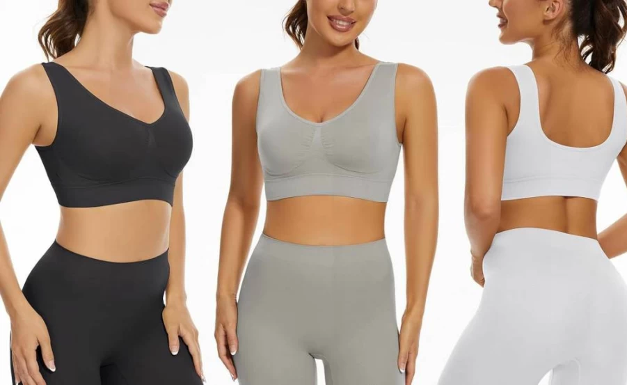 Lemef 3-Pack Wireless Seamless Yoga Sports Bra for Women - Comfortable Removable Padded Support for Workouts & Active Wear