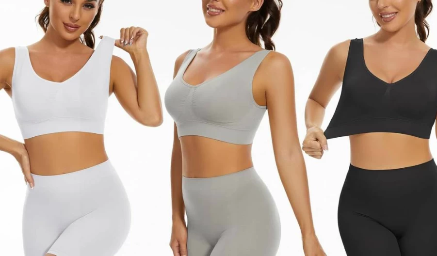 Lemef 3-Pack Wireless Seamless Yoga Sports Bra for Women - Comfortable Removable Padded Support for Workouts & Active Wear
