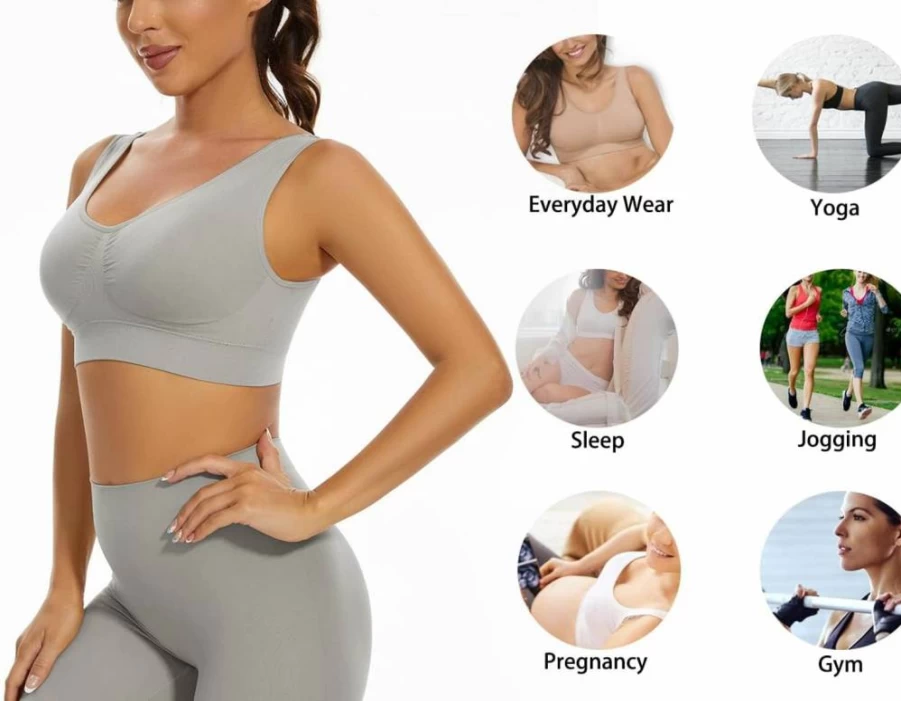 Lemef 3-Pack Wireless Seamless Yoga Sports Bra for Women - Comfortable Removable Padded Support for Workouts & Active Wear