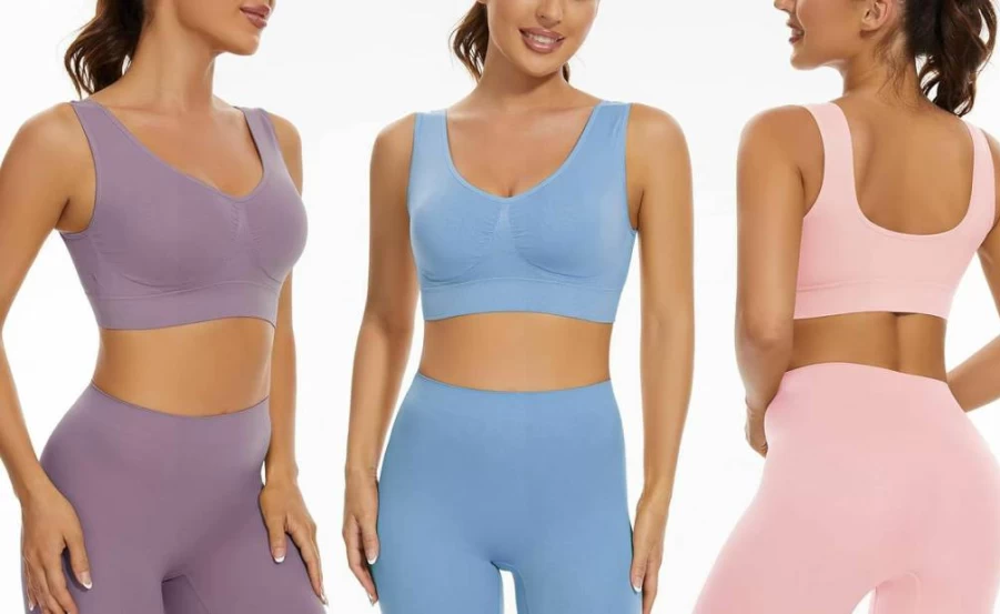 Lemef 3-Pack Wireless Seamless Yoga Sports Bra for Women - Comfortable Removable Padded Support for Workouts & Active Wear