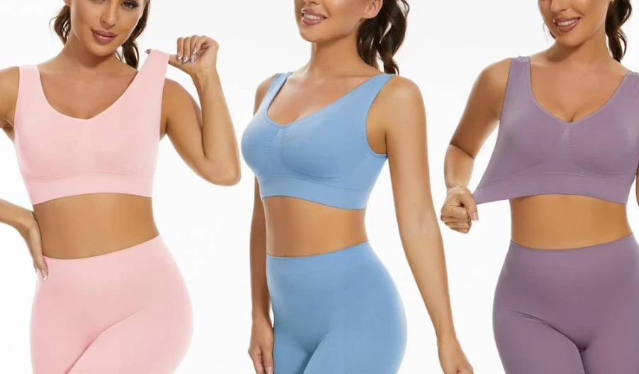 Lemef 3-Pack Wireless Seamless Yoga Sports Bra for Women - Comfortable Removable Padded Support for Workouts & Active Wear
