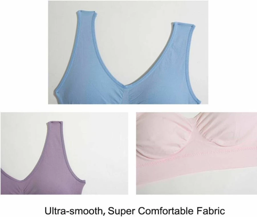 Lemef 3-Pack Wireless Seamless Yoga Sports Bra for Women - Comfortable Removable Padded Support for Workouts & Active Wear