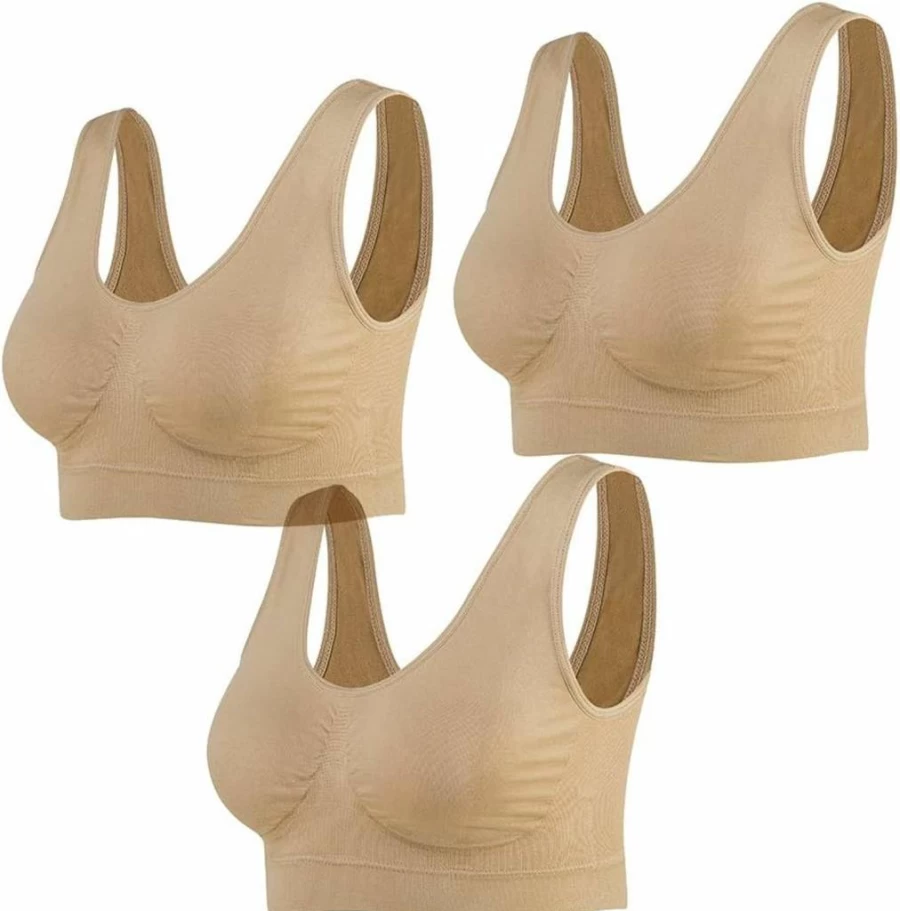 Lemef 3-Pack Wireless Seamless Yoga Sports Bra for Women - Comfortable Removable Padded Support for Workouts & Active Wear