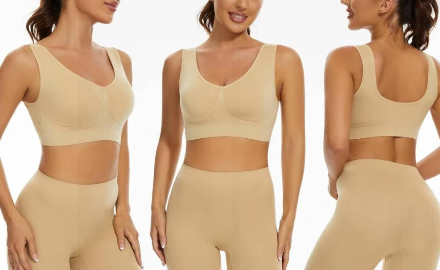Lemef 3-Pack Wireless Seamless Yoga Sports Bra for Women - Comfortable Removable Padded Support for Workouts & Active Wear