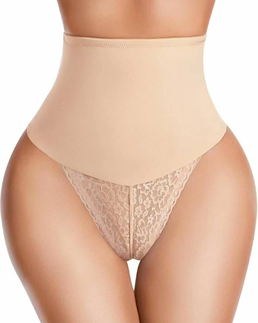 Dulchany Women's Seamless Thong Shapewear – Tummy Control Lace Girdle Panty for Body Shaping