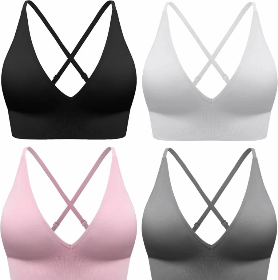 Evercute Women's Sexy Criss Cross Sports Bra - Adjustable Spaghetti Strap, Deep V Neck, Wireless Low Support Bralette for Active Wear
