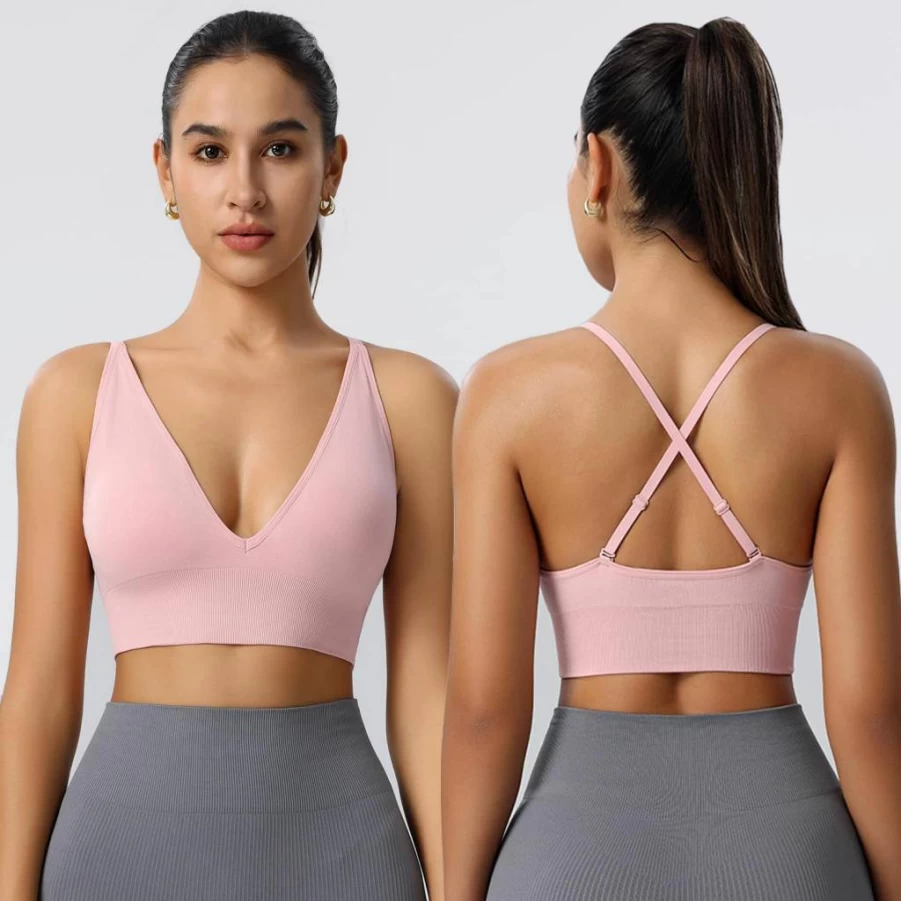Evercute Women's Sexy Criss Cross Sports Bra - Adjustable Spaghetti Strap, Deep V Neck, Wireless Low Support Bralette for Active Wear