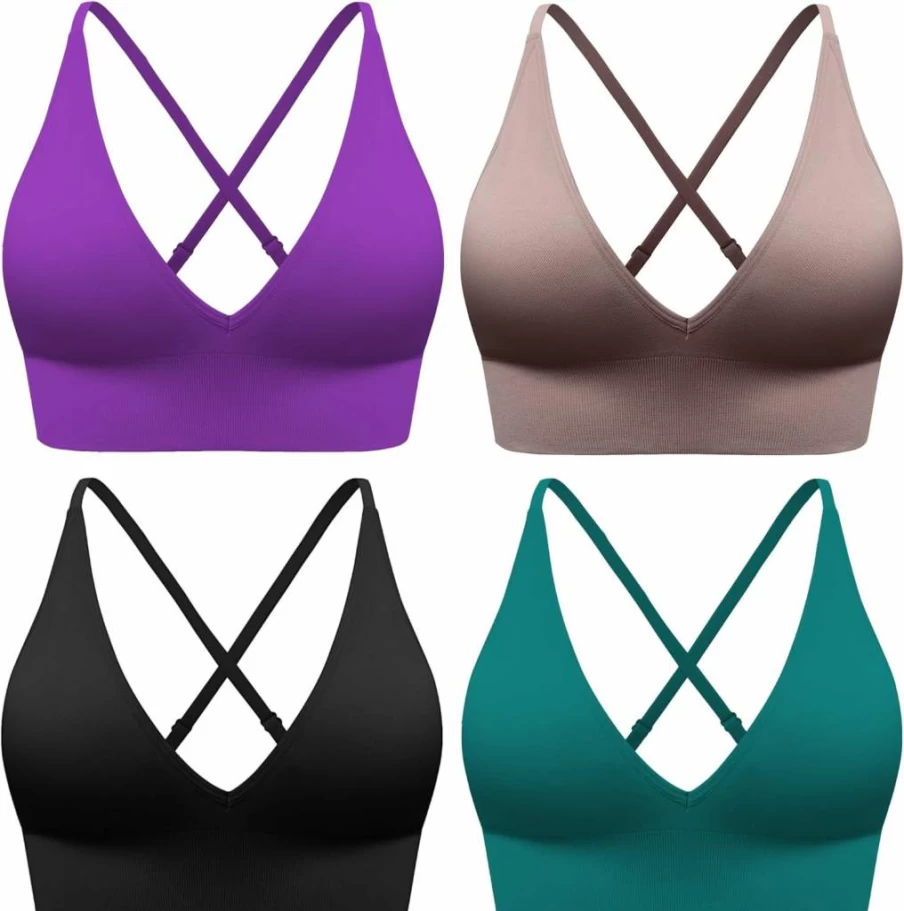 Evercute Women's Sexy Criss Cross Sports Bra - Adjustable Spaghetti Strap, Deep V Neck, Wireless Low Support Bralette for Active Wear