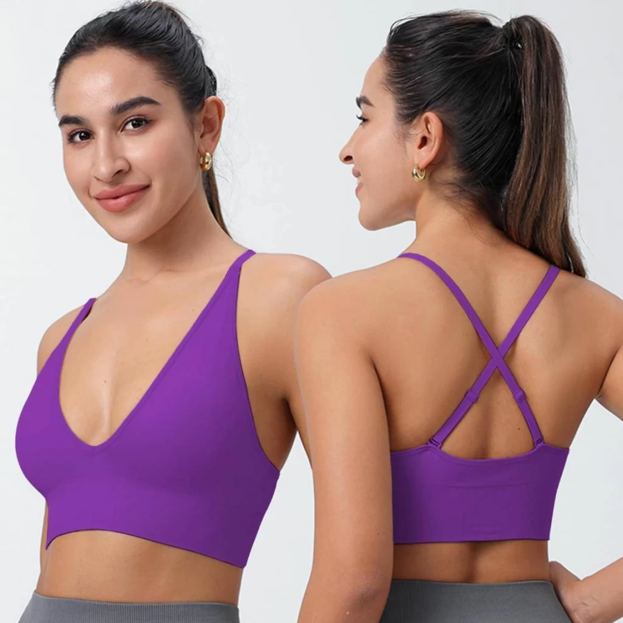 Evercute Women's Sexy Criss Cross Sports Bra - Adjustable Spaghetti Strap, Deep V Neck, Wireless Low Support Bralette for Active Wear