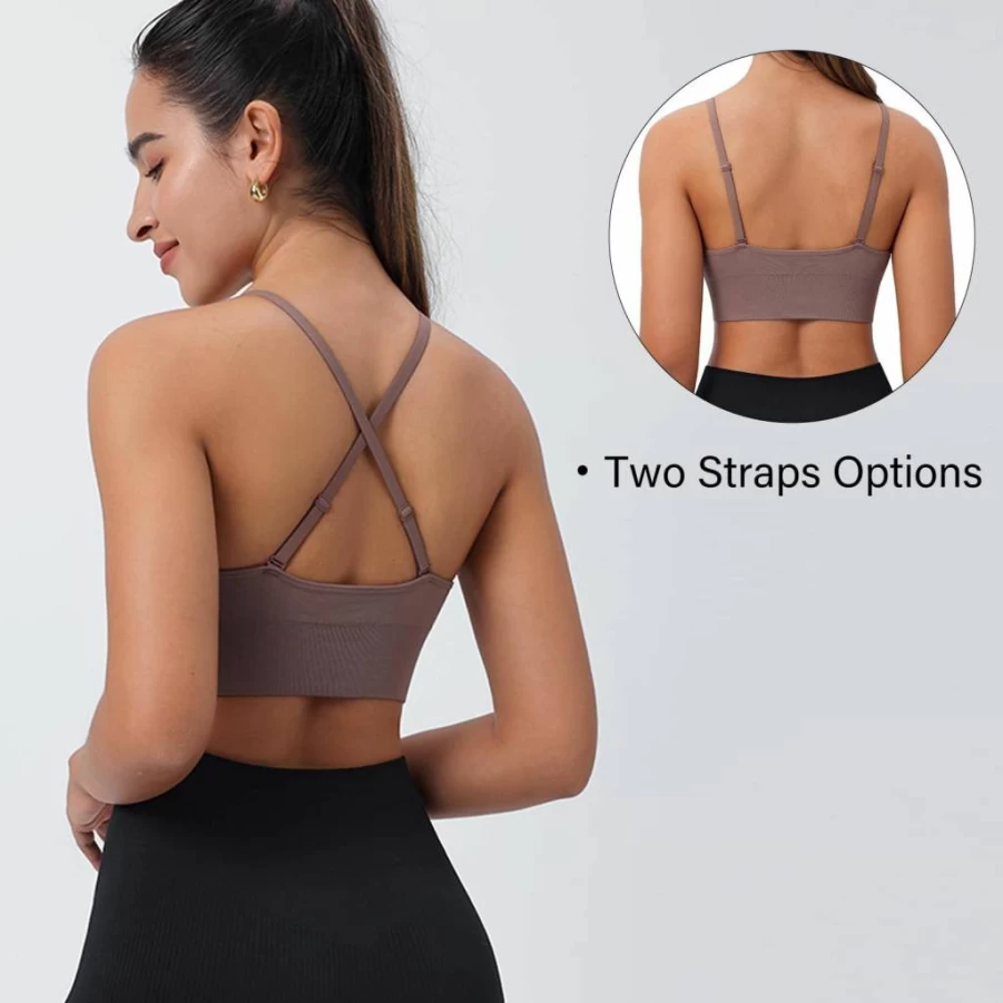 Evercute Women's Sexy Criss Cross Sports Bra - Adjustable Spaghetti Strap, Deep V Neck, Wireless Low Support Bralette for Active Wear