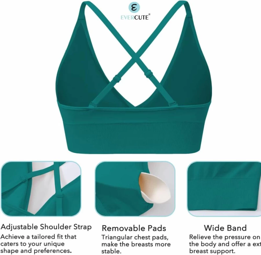 Evercute Women's Sexy Criss Cross Sports Bra - Adjustable Spaghetti Strap, Deep V Neck, Wireless Low Support Bralette for Active Wear