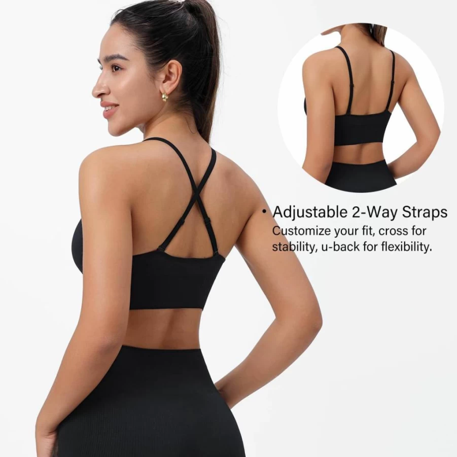 Evercute Women's Sexy Criss Cross Sports Bra - Adjustable Spaghetti Strap, Deep V Neck, Wireless Low Support Bralette for Active Wear