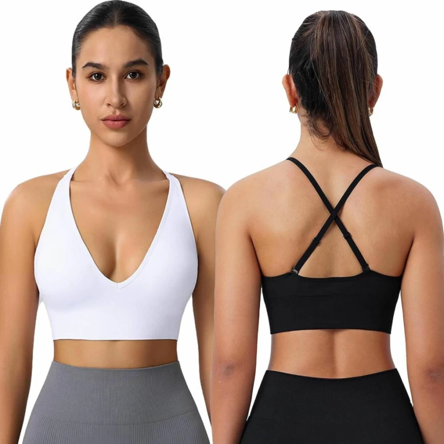 Evercute Women's Sexy Criss Cross Sports Bra - Adjustable Spaghetti Strap, Deep V Neck, Wireless Low Support Bralette for Active Wear