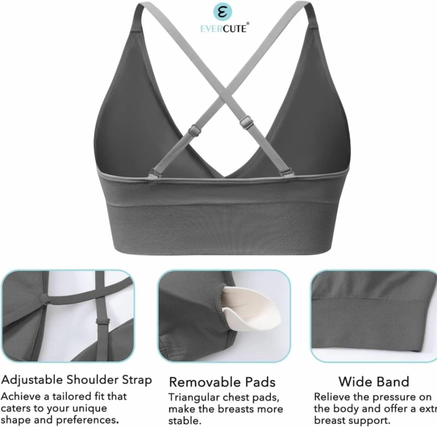 Evercute Women's Sexy Criss Cross Sports Bra - Adjustable Spaghetti Strap, Deep V Neck, Wireless Low Support Bralette for Active Wear
