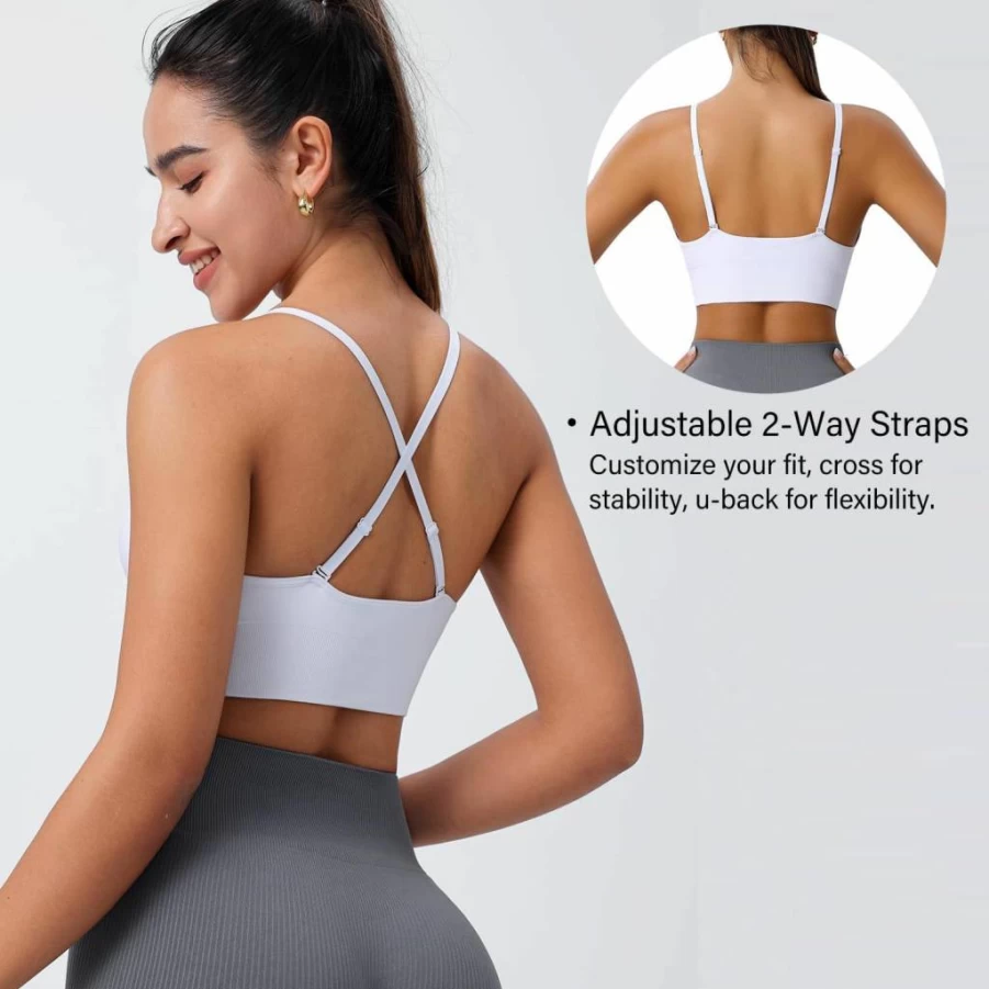 Evercute Women's Sexy Criss Cross Sports Bra - Adjustable Spaghetti Strap, Deep V Neck, Wireless Low Support Bralette for Active Wear