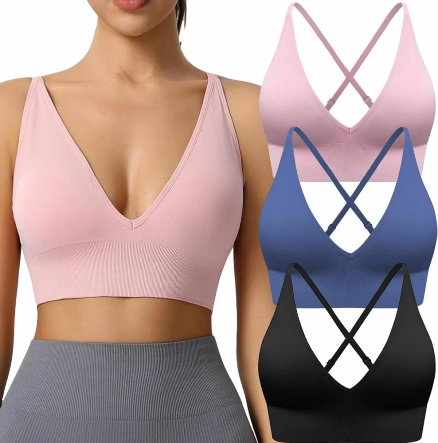 Evercute Women's Sexy Criss Cross Sports Bra - Adjustable Spaghetti Strap, Deep V Neck, Wireless Low Support Bralette for Active Wear