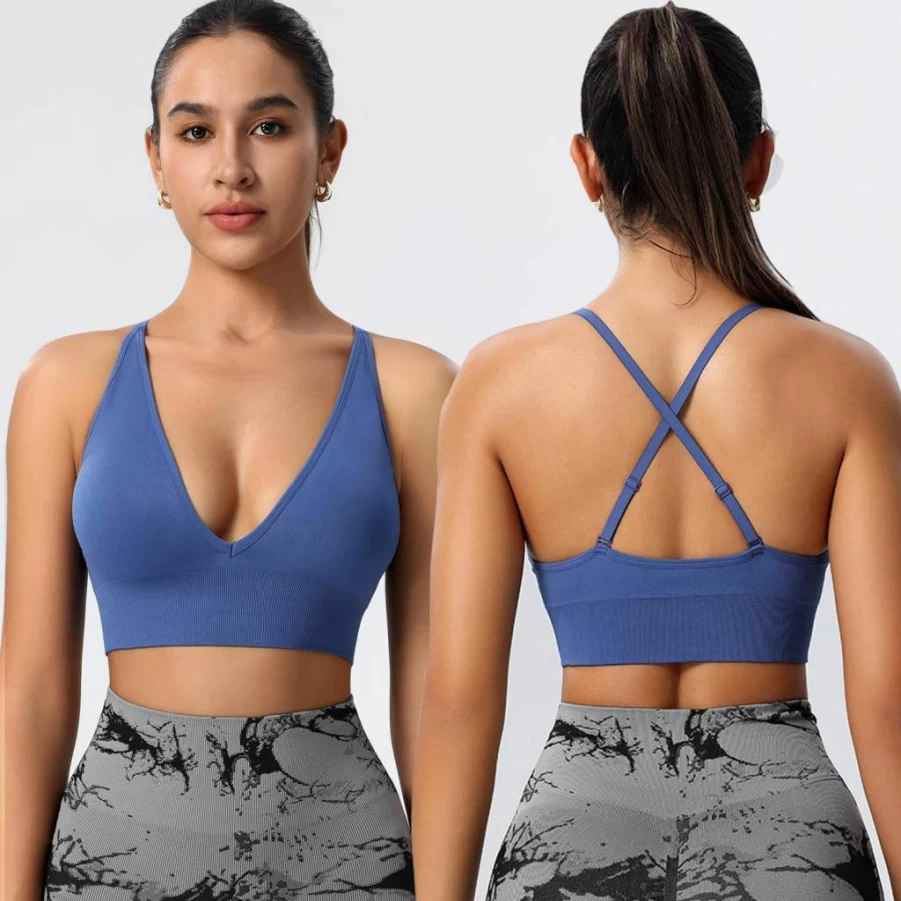 Evercute Women's Sexy Criss Cross Sports Bra - Adjustable Spaghetti Strap, Deep V Neck, Wireless Low Support Bralette for Active Wear