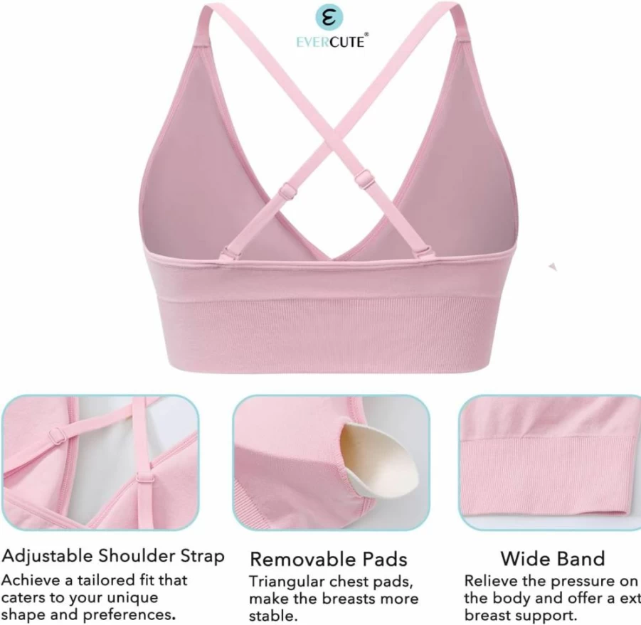 Evercute Women's Sexy Criss Cross Sports Bra - Adjustable Spaghetti Strap, Deep V Neck, Wireless Low Support Bralette for Active Wear
