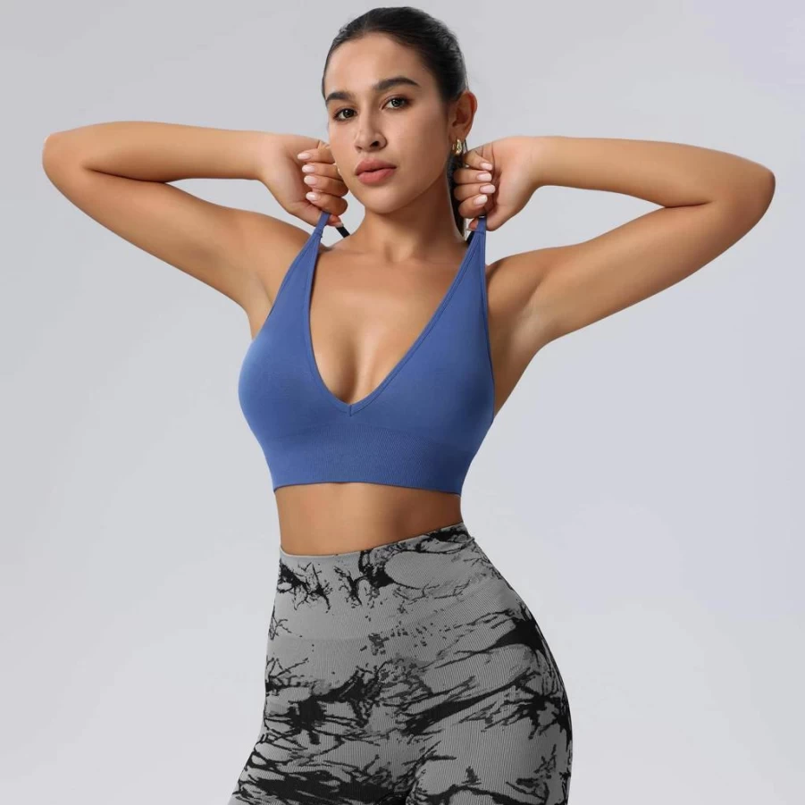 Evercute Women's Sexy Criss Cross Sports Bra - Adjustable Spaghetti Strap, Deep V Neck, Wireless Low Support Bralette for Active Wear