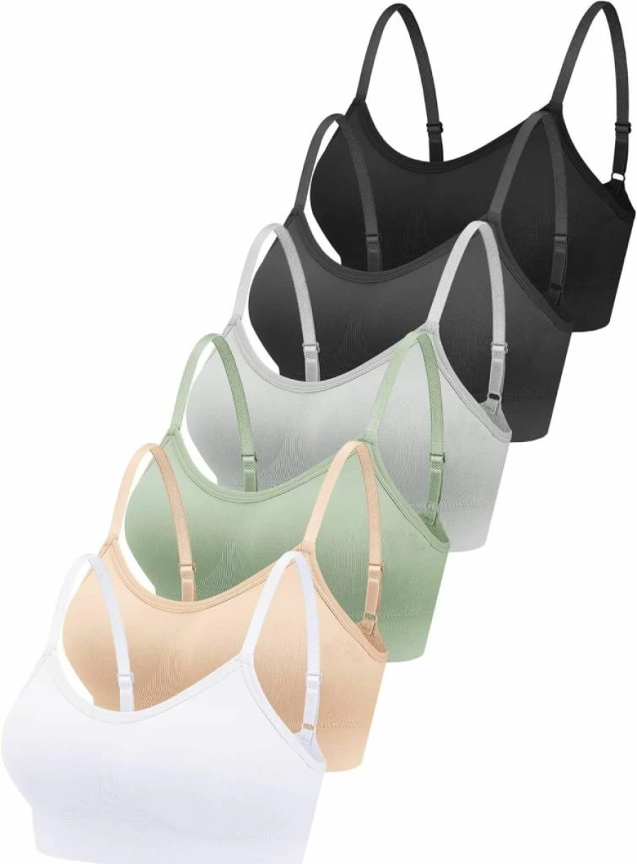 Geyoga Women's 6-Pack Wireless Sports Bras - Seamless Padded Bralette & Camisole Tank Tops for Comfort & Support
