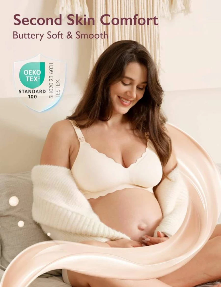 Momcozy Wireless Nursing Bra for Breastfeeding - Seamless Maternity Support Bra with Jelly Strip, Comfortable Pregnancy Bra for New Moms