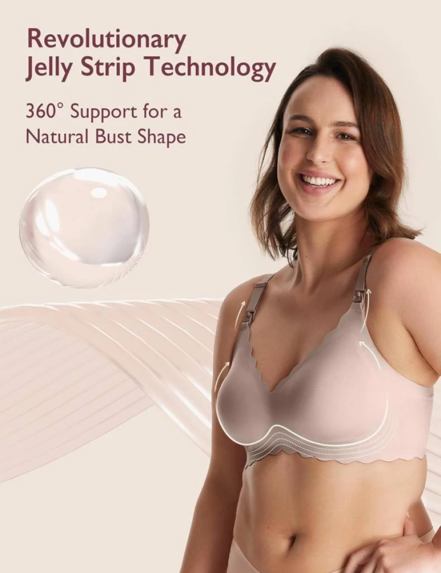 Momcozy Wireless Nursing Bra for Breastfeeding - Seamless Maternity Support Bra with Jelly Strip, Comfortable Pregnancy Bra for New Moms