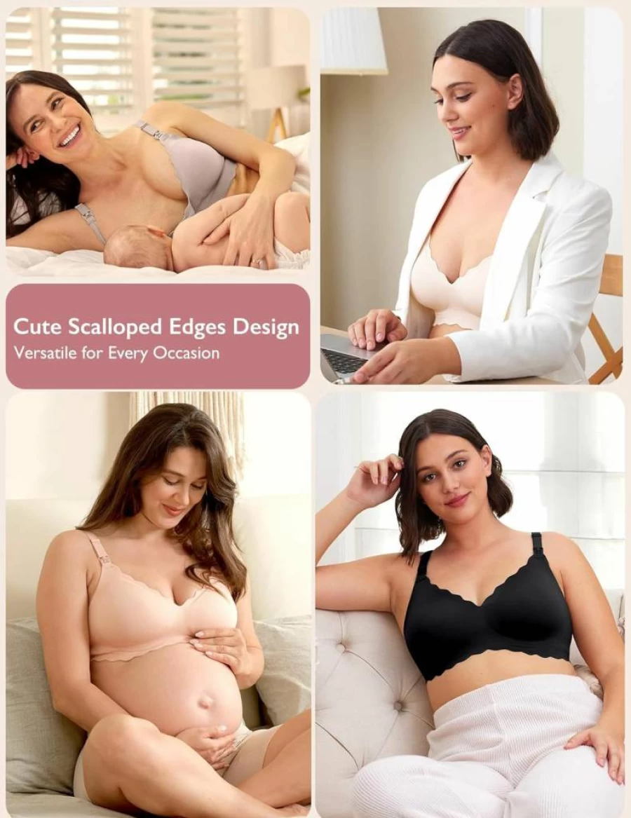 Momcozy Wireless Nursing Bra for Breastfeeding - Seamless Maternity Support Bra with Jelly Strip, Comfortable Pregnancy Bra for New Moms