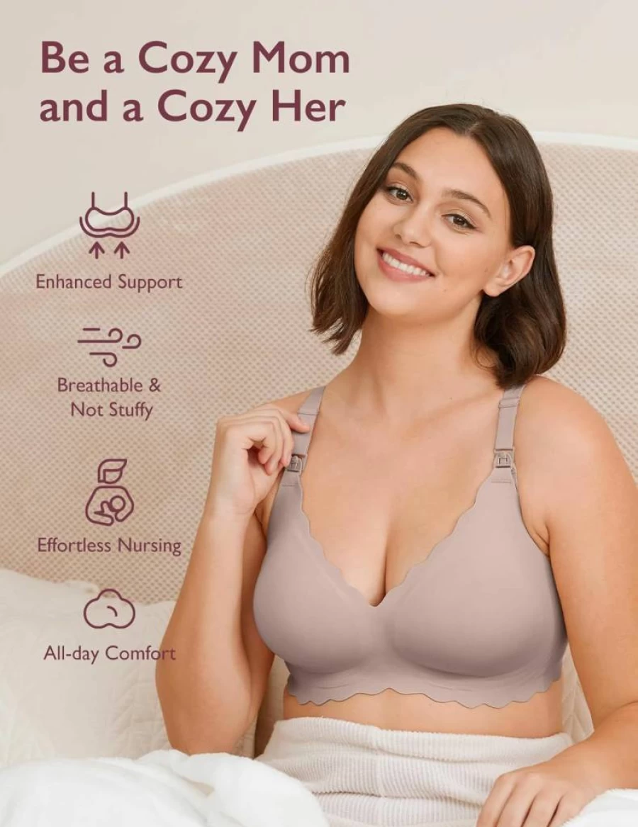 Momcozy Wireless Nursing Bra for Breastfeeding - Seamless Maternity Support Bra with Jelly Strip, Comfortable Pregnancy Bra for New Moms