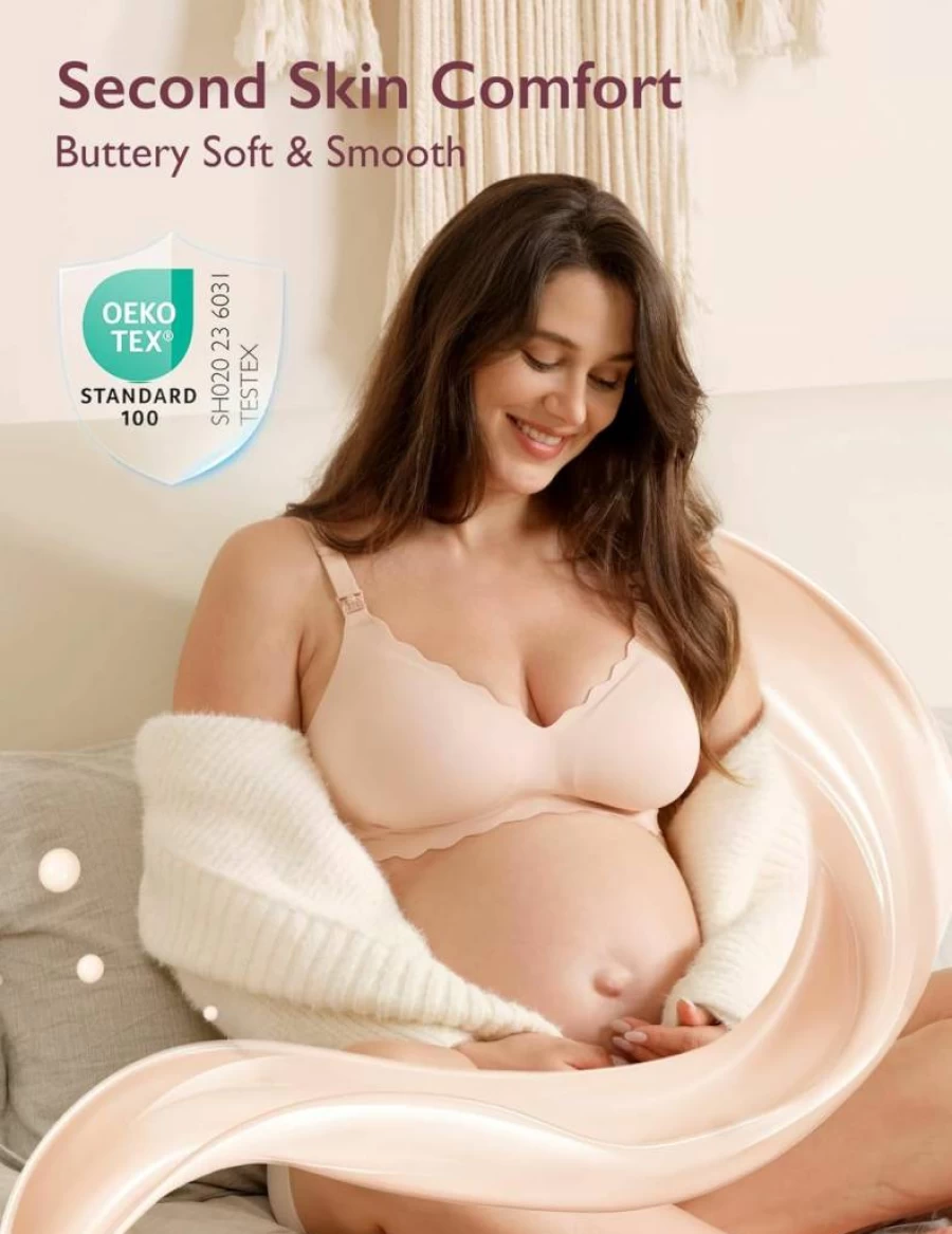 Momcozy Wireless Nursing Bra for Breastfeeding - Seamless Maternity Support Bra with Jelly Strip, Comfortable Pregnancy Bra for New Moms