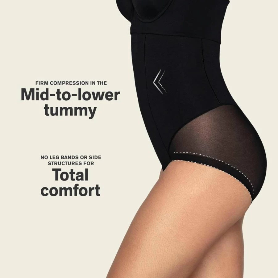 Leonisa High Waisted Tummy Control Thong Shapewear for Women - Butt Lifting Sheer Shaper Shorts