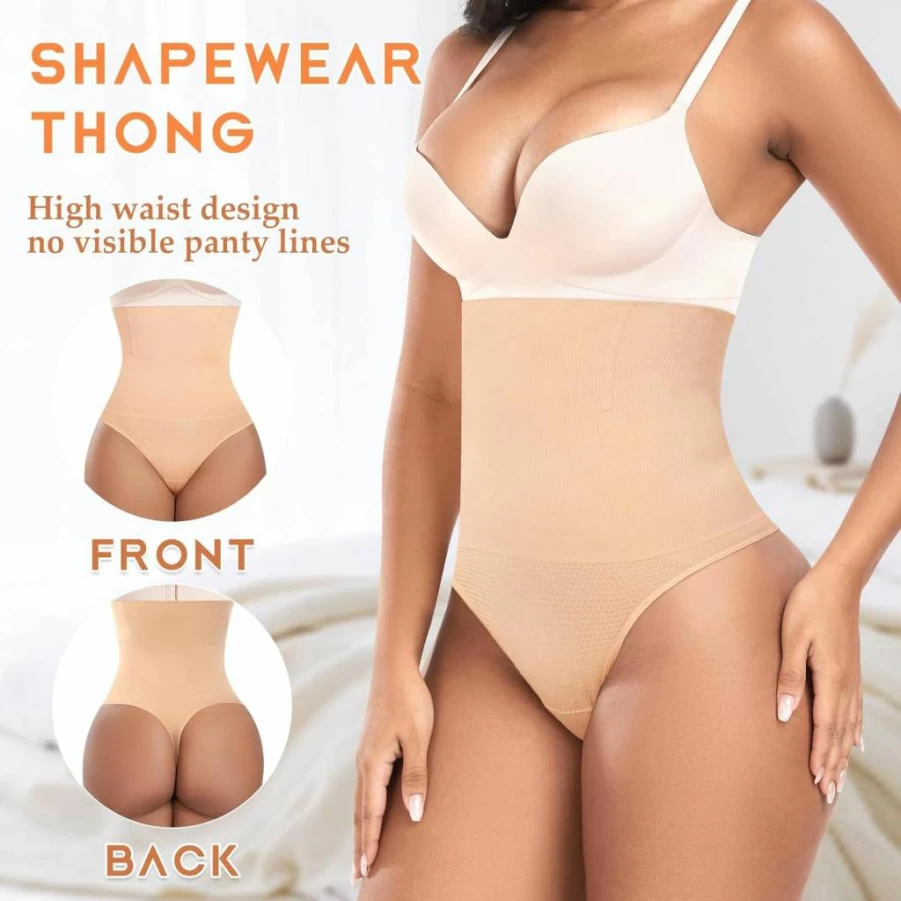 Werena High Waist Tummy Control Thong Shapewear for Women - Seamless Body Shaper Panties & Girdle