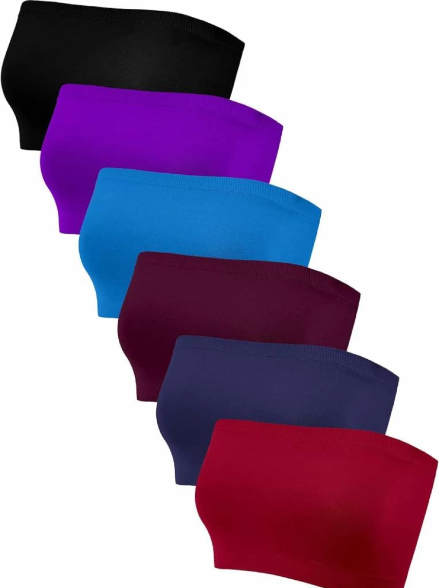 Geyoga 6-Pack Seamless Strapless Bralette for Women - Stretchy Comfort Tube Top Non-Padded Wireless Bra