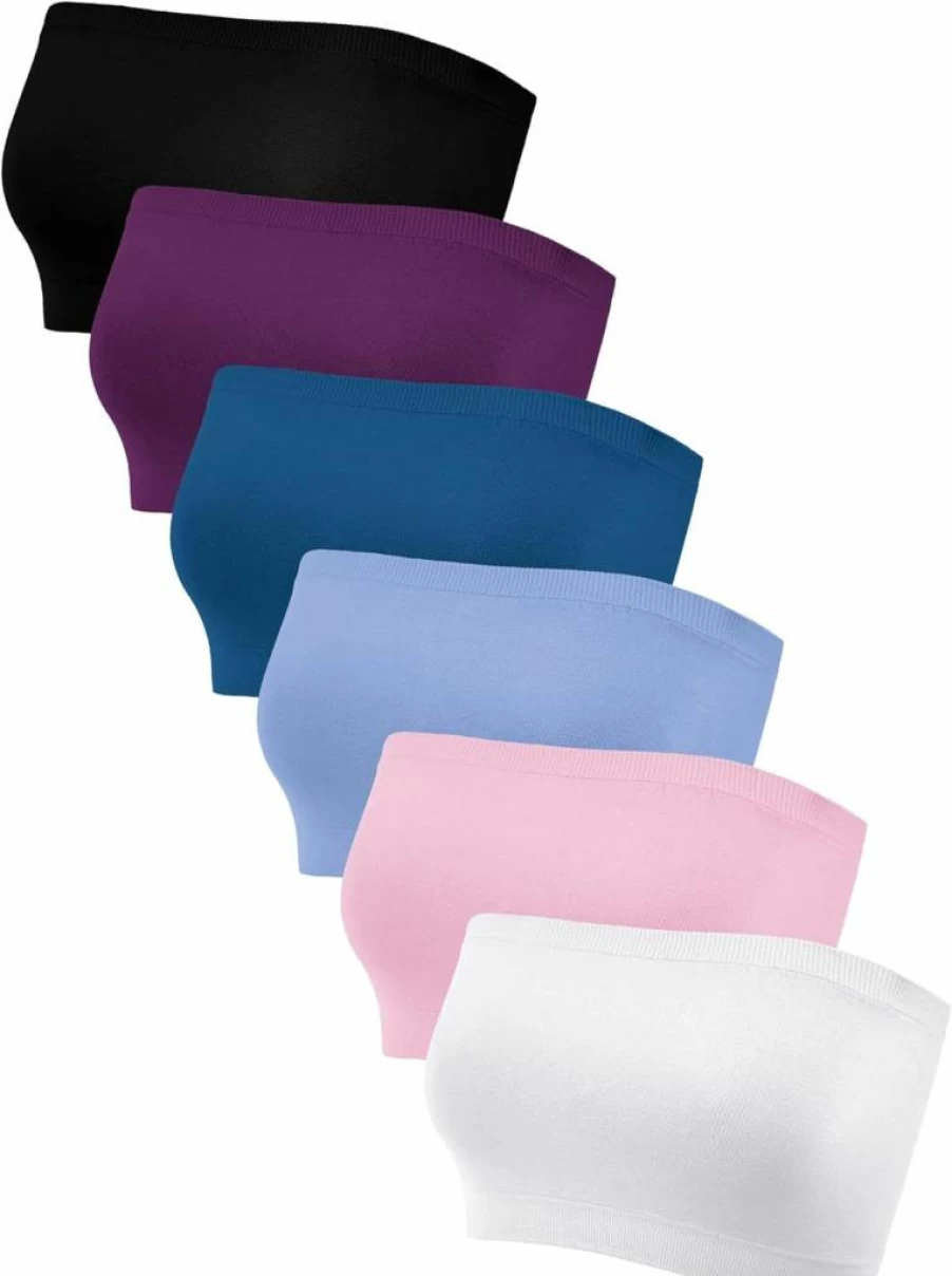 Geyoga 6-Pack Seamless Strapless Bralette for Women - Stretchy Comfort Tube Top Non-Padded Wireless Bra