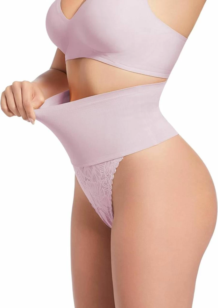 HBselect Women's Seamless Tummy Control Thong Shapewear - Lace Trimmed Shaping Panties & Girdle for Body Contouring