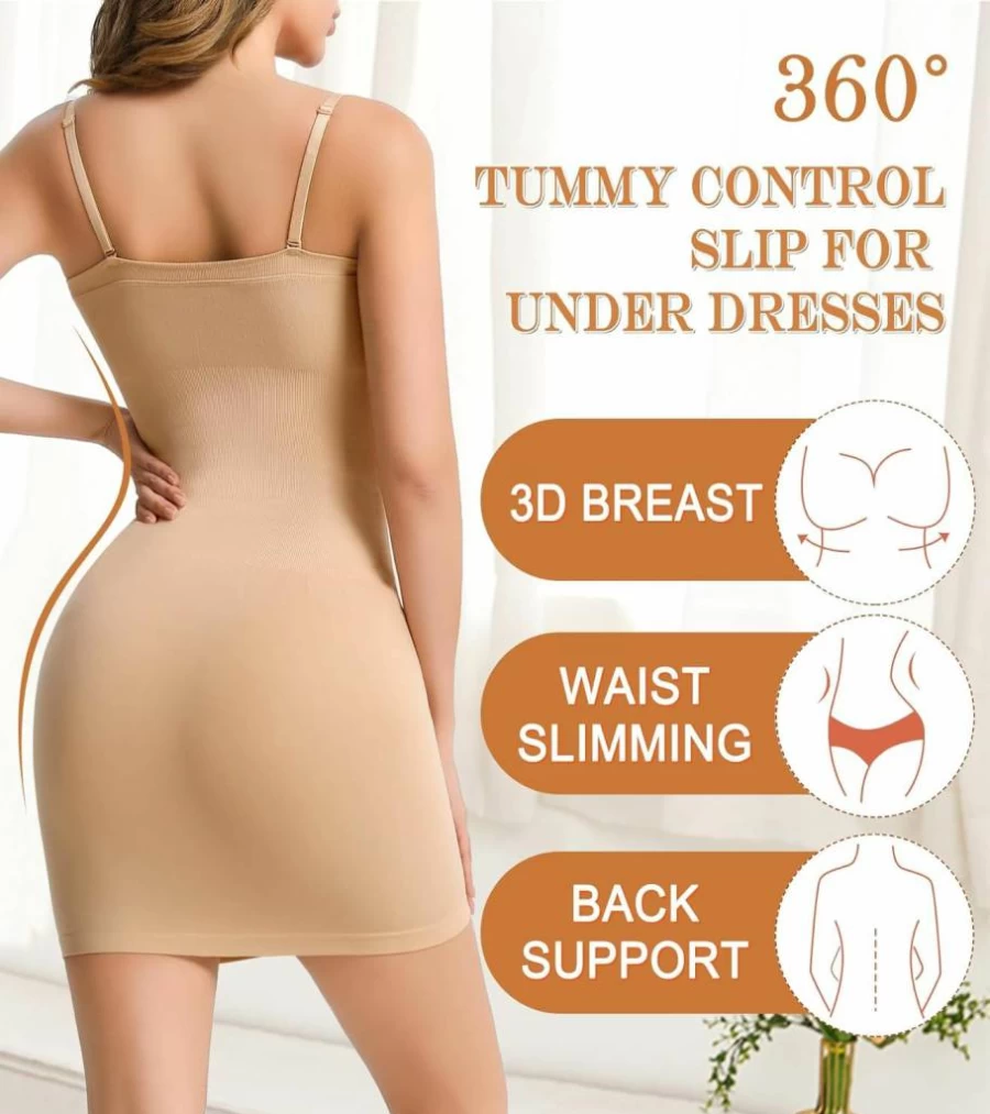 Miguofan Women's Seamless Tummy Control Strapless Shapewear Slip Dress - Slimming Full Body Shaper for Under Dresses